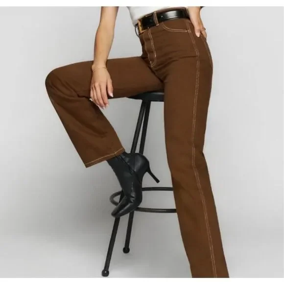 Reformation size 25 cowboy high rise straight jeans chocolate brown - NWT - Picture 1 of 10